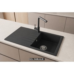 Sol Damlalıklı 86x50 cm Antrasit Granit Mutfak Evyesi RealStone Troya 86 P004