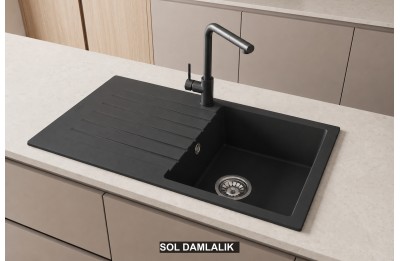 Sol Damlalıklı 86x50 cm Antrasit Granit Mutfak Evyesi RealStone Troya 86 P004 Sol Damlalıklı 86x50 cm Antrasit Granit Mutfak Evyesi RealStone Troya 86 P004