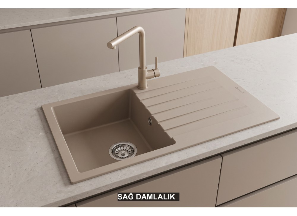 Sağ Damlalıklı 86x50 cm Cappuccino Granit Mutfak Evyesi RealStone Troya 86 P004 Sağ Damlalıklı 86x50 cm Cappuccino Granit Mutfak Evyesi RealStone Troya 86 P004