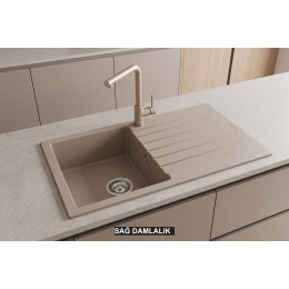 Sağ Damlalıklı 86x50 cm Cappuccino Granit Mutfak Evyesi RealStone Troya 86 P004
