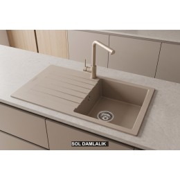 Sol Damlalıklı 86x50 cm Cappuccino Granit Mutfak Evyesi RealStone Troya 86 P004