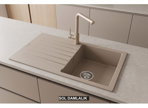 Sol Damlalıklı 86x50 cm Cappuccino Granit Mutfak Evyesi RealStone Troya 86 P004 Sol Damlalıklı 86x50 cm Cappuccino Granit Mutfak Evyesi RealStone Troya 86 P004
