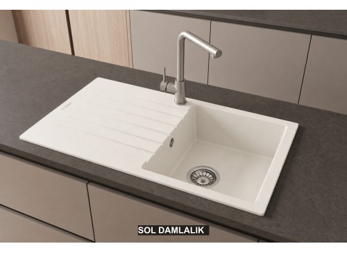 Sol Damlalıklı 86x50 cm Beyaz Granit Mutfak Evyesi RealStone Troya 86 P004 Sol Damlalıklı 86x50 cm Beyaz Granit Mutfak Evyesi RealStone Troya 86 P004
