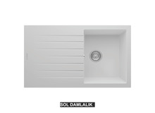 Sol Damlalıklı 86x50 cm Beyaz Granit Mutfak Evyesi RealStone Troya 86 P004 Sol Damlalıklı 86x50 cm Beyaz Granit Mutfak Evyesi RealStone Troya 86 P004