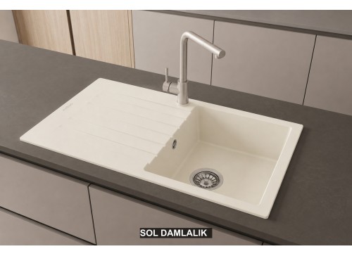 Sol Damlalıklı 86x50 cm Krem Granit Mutfak Evyesi RealStone Troya 86 P004 Sol Damlalıklı 86x50 cm Krem Granit Mutfak Evyesi RealStone Troya 86 P004