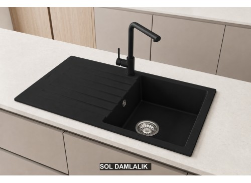Sol Damlalıklı 86x50 cm Siyah Granit Mutfak Evyesi RealStone Troya 86 P004 Sol Damlalıklı 86x50 cm Siyah Granit Mutfak Evyesi RealStone Troya 86 P004