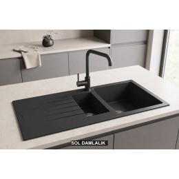 Sol Damlalıklı 100x50 cm Antrasit Granit Mutfak Evyesi RealStone Troya 100 P005