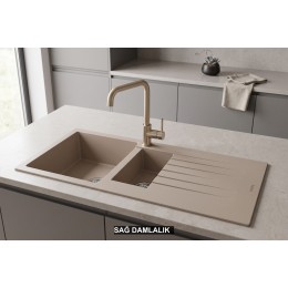 Sağ Damlalıklı 100x50 cm Cappuccino Granit Mutfak Evyesi RealStone Troya 100 P005