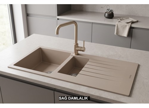 Sağ Damlalıklı 100x50 cm Cappuccino Granit Mutfak Evyesi RealStone Troya 100 P005 Sağ Damlalıklı 100x50 cm Cappuccino Granit Mutfak Evyesi RealStone Troya 100 P005