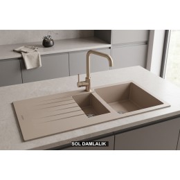 Sol Damlalıklı 100x50 cm Cappuccino Granit Mutfak Evyesi RealStone Troya 100 P005