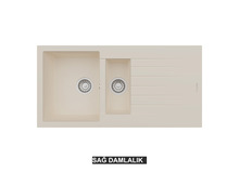 Sağ Damlalıklı 100x50 cm Krem Granit Mutfak Evyesi RealStone Troya 100 P005 Sağ Damlalıklı 100x50 cm Krem Granit Mutfak Evyesi RealStone Troya 100 P005