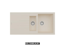 Sol Damlalıklı 100x50 cm Krem Granit Mutfak Evyesi RealStone Troya 100 P005 Sol Damlalıklı 100x50 cm Krem Granit Mutfak Evyesi RealStone Troya 100 P005