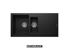 Sağ Damlalıklı 100x50 cm Siyah Granit Mutfak Evyesi RealStone Troya 100 P005 Sağ Damlalıklı 100x50 cm Siyah Granit Mutfak Evyesi RealStone Troya 100 P005