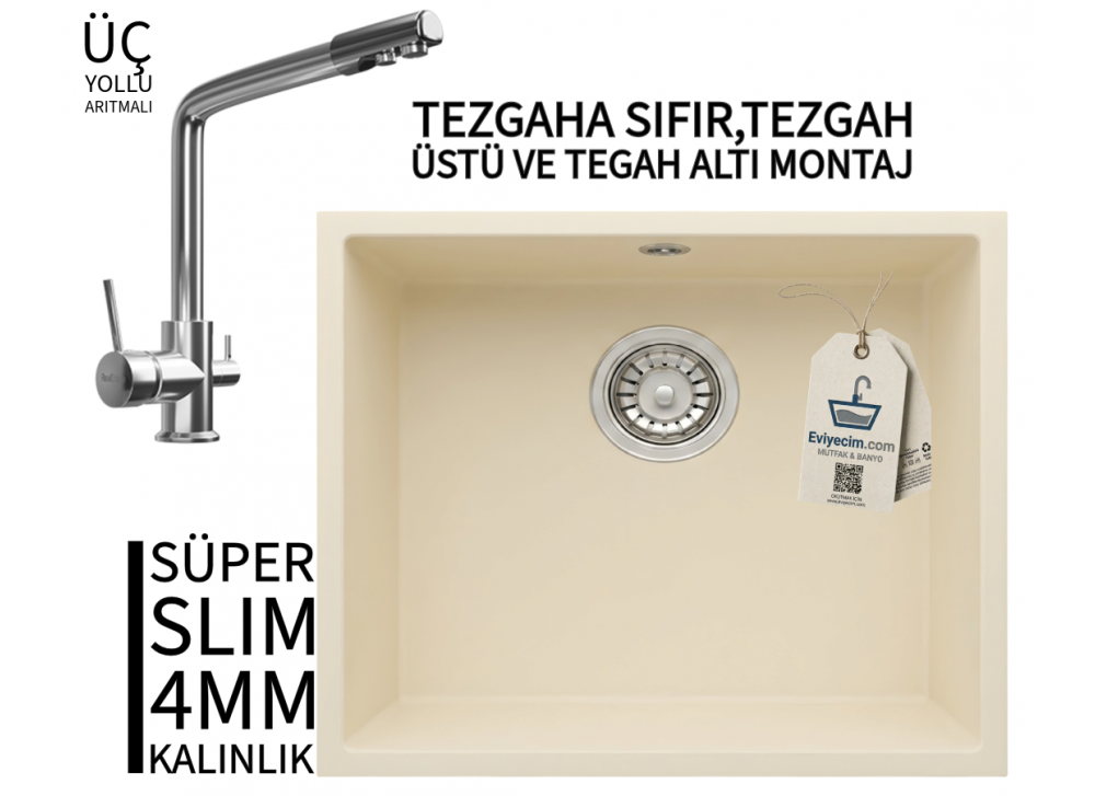 RealStone Steep 50 Krem Granit Evye & Abant Krom Batarya Seti