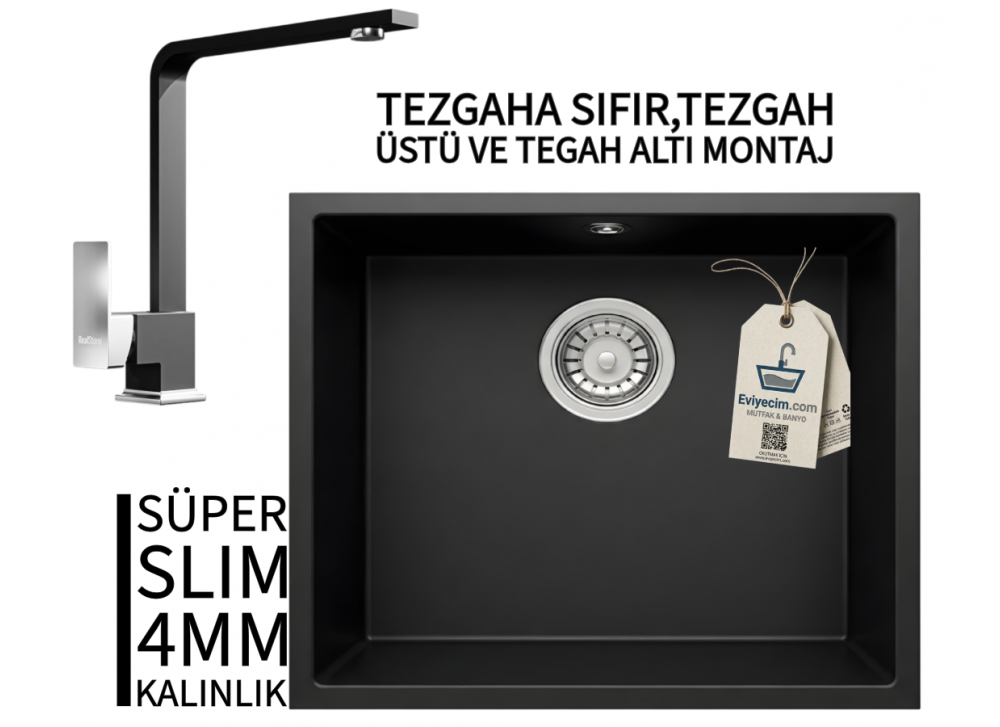RealStone Steep 50 Siyah Granit Evye & Göksu Siyah Uyumlu Batarya Seti