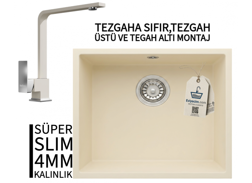 RealStone Steep 50 Krem Granit Evye & Göksu Krem Uyumlu Batarya Seti
