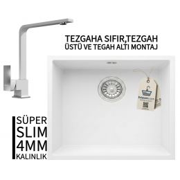 RealStone Steep 50 Beyaz Granit Evye & Göksu Beyaz Uyumlu Batarya Seti