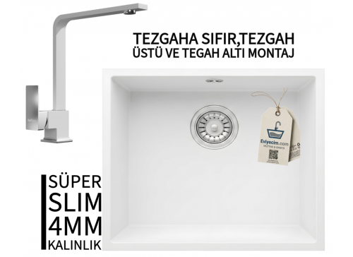 RealStone Steep 50 Beyaz Granit Evye & Göksu Beyaz Uyumlu Batarya Seti RealStone Steep 50 Beyaz Granit Evye & Göksu Beyaz Uyumlu Batarya Seti