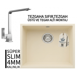RealStone Steep 50 Krem Granit Evye & Göksu Krom Batarya Seti