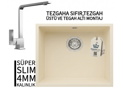 RealStone Steep 50 Krem Granit Evye & Göksu Krom Batarya Seti