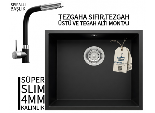 RealStone Steep 50 Siyah Granit Evye & Sümela Siyah Uyumlu Batarya Seti