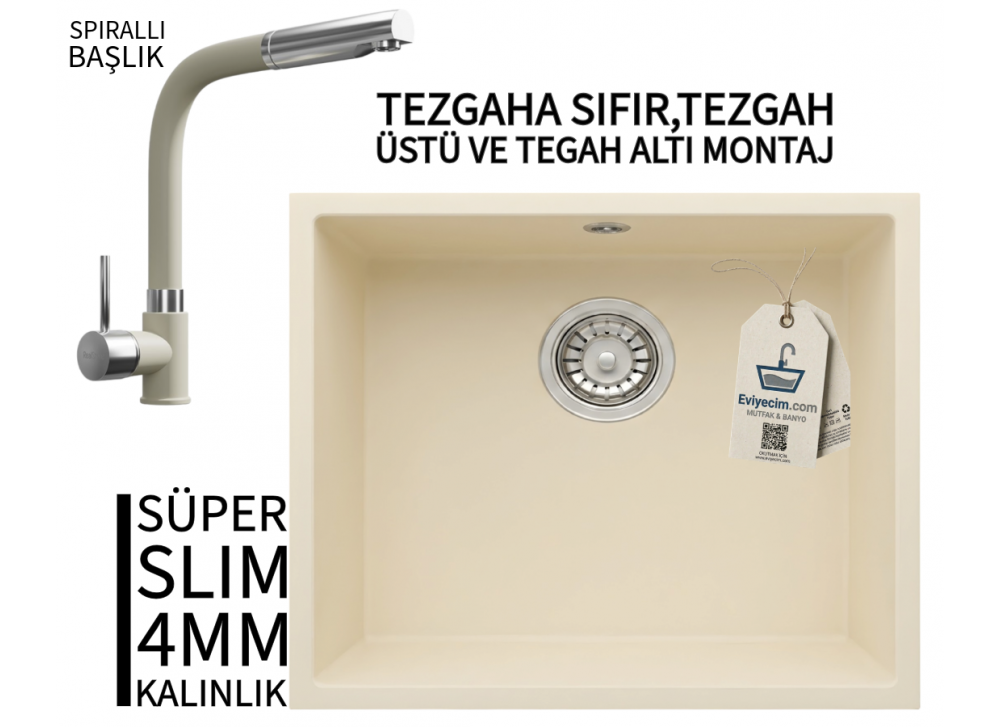 RealStone Steep 50 Krem Granit Evye & Sümela Krem Uyumlu Batarya Seti RealStone Steep 50 Krem Granit Evye & Sümela Krem Uyumlu Batarya Seti