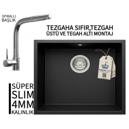 RealStone Steep 50 Siyah Granit Evye & Sümela Krom Batarya Seti