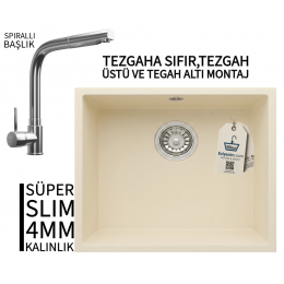 RealStone Steep 50 Krem Granit Evye & Sümela Krom Batarya Seti