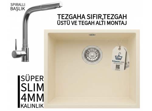 RealStone Steep 50 Krem Granit Evye & Sümela Krom Batarya Seti