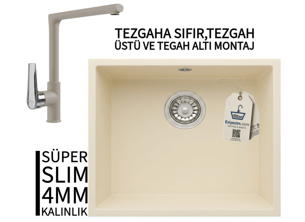 RealStone Steep 50 Krem Granit Evye & Vesta Krem Uyumlu Batarya Seti