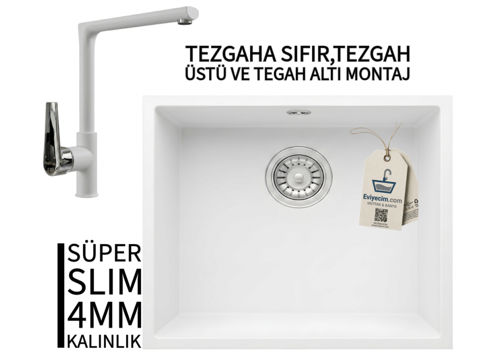 RealStone Steep 50 Beyaz Granit Evye & Vesta Beyaz Uyumlu Batarya Seti
