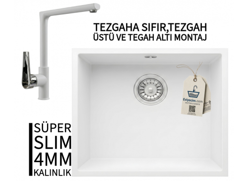 RealStone Steep 50 Beyaz Granit Evye & Vesta Beyaz Uyumlu Batarya Seti