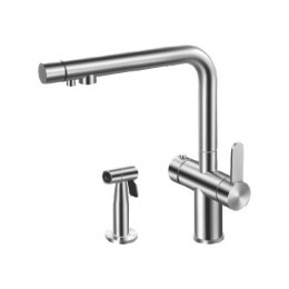 Crauf Batarya Lusso 4040 Arıtmalı Mutfak Bataryası - Harici El Duşlu (Side Spray) Set - Platinum Satin (İnox)