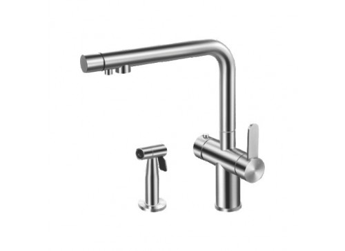 Crauf Batarya Lusso 4040 Arıtmalı Mutfak Bataryası - Harici El Duşlu (Side Spray) Set - Platinum Satin (İnox)
