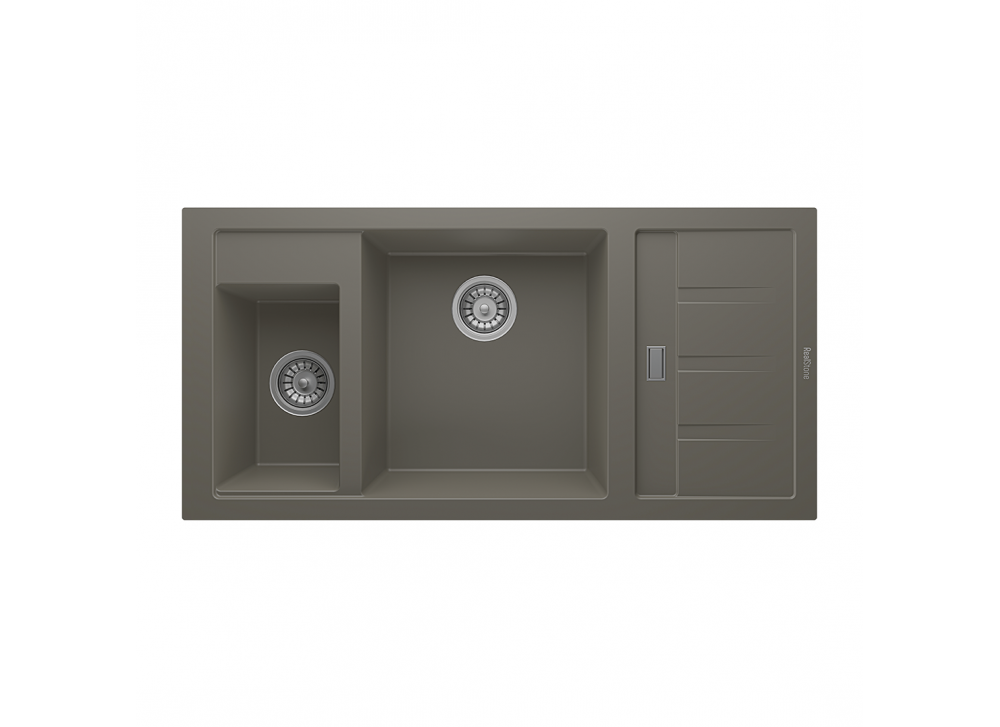 RealStone Aspendos P022 Damlalıklı Granit Evye 1000x500 mm Çift Göz Mutfak Evyesi - RealStone P022 Aspendos Gri RealStone Aspendos P022 Damlalıklı Granit Evye 1000x500 mm Çift Göz Mutfak Evyesi - RealStone P022 Aspendos Gri