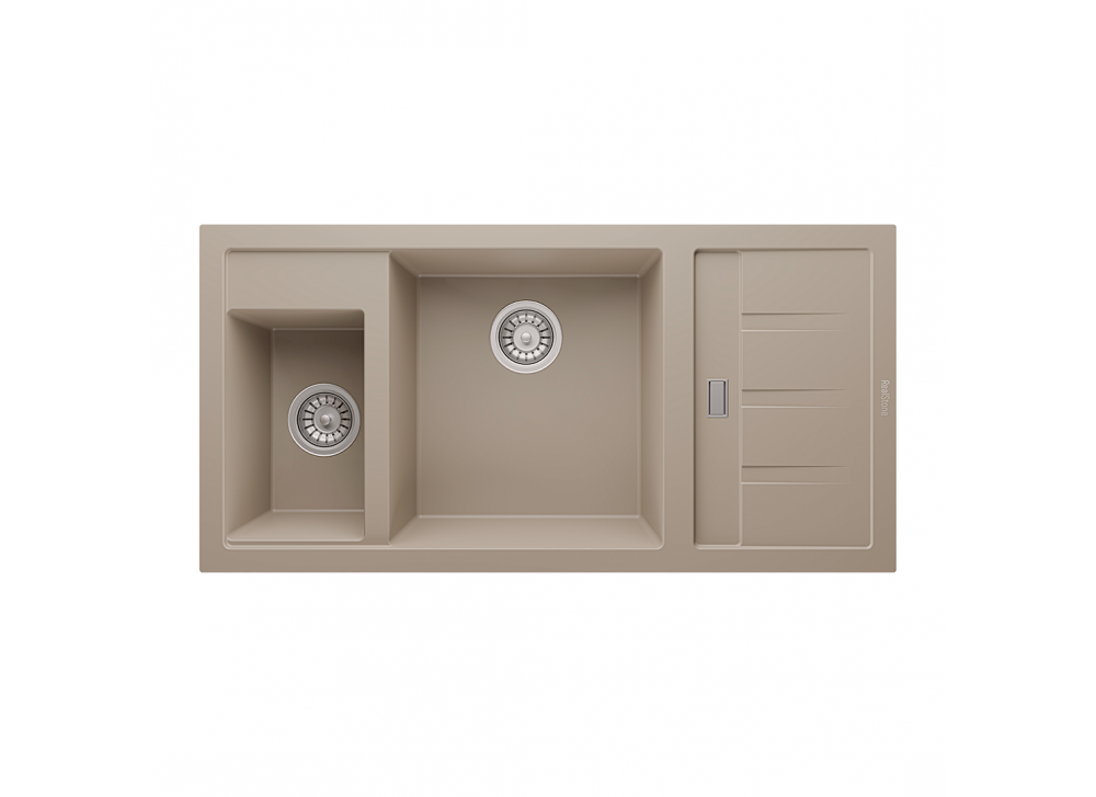 RealStone Aspendos P022 Damlalıklı Granit Evye 1000x500 mm Çift Göz Mutfak Evyesi - RealStone P022 Aspendos Cappucino RealStone Aspendos P022 Damlalıklı Granit Evye 1000x500 mm Çift Göz Mutfak Evyesi - RealStone P022 Aspendos Cappucino