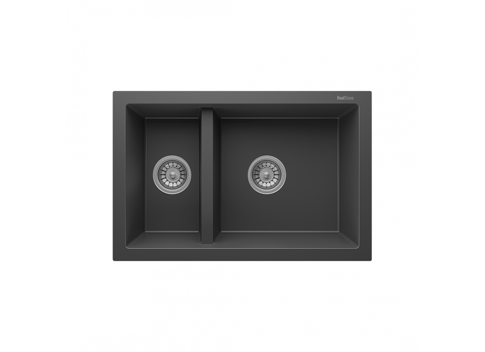 RealStone Bergama P018 Granit Evye 770x530 mm Damlalıksız Çift Göz Mutfak Evyesi - RealStone 018 Bergama Antrasit RealStone Bergama P018 Granit Evye 770x530 mm Damlalıksız Çift Göz Mutfak Evyesi - RealStone 018 Bergama Antrasit