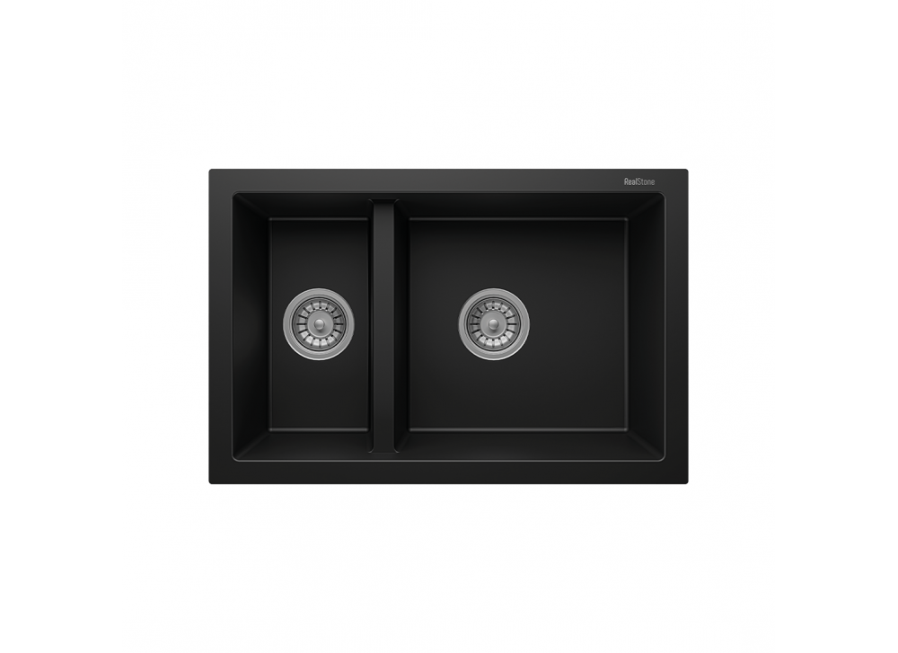 RealStone Bergama P018 Granit Evye 770x530 mm Damlalıksız Çift Göz Mutfak Evyesi - RealStone 018 Bergama Siyah RealStone Bergama P018 Granit Evye 770x530 mm Damlalıksız Çift Göz Mutfak Evyesi - RealStone 018 Bergama Siyah