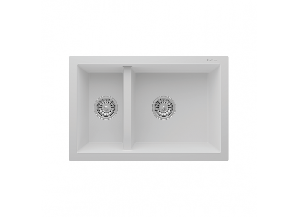 RealStone Bergama P018 Granit Evye 770x530 mm Damlalıksız Çift Göz Mutfak Evyesi - RealStone 018 Bergama Beyaz RealStone Bergama P018 Granit Evye 770x530 mm Damlalıksız Çift Göz Mutfak Evyesi - RealStone 018 Bergama Beyaz