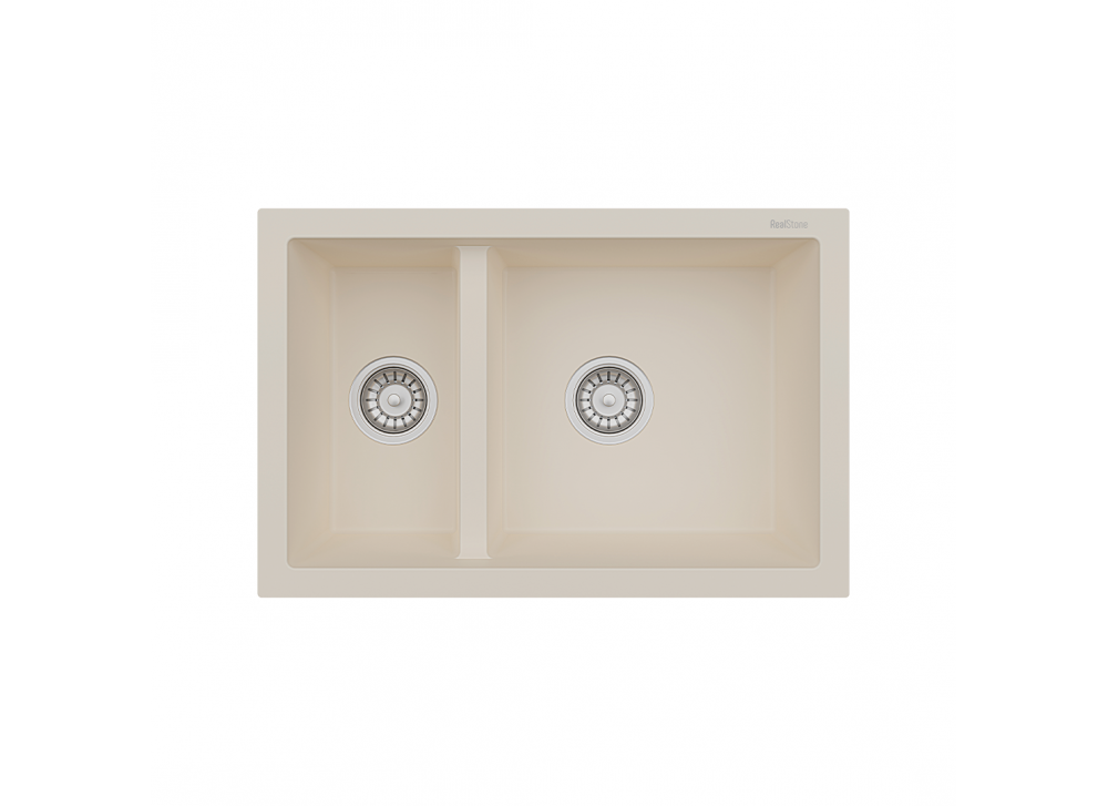 RealStone Bergama P018 Granit Evye 770x530 mm Damlalıksız Çift Göz Mutfak Evyesi - RealStone 018 Bergama Krem RealStone Bergama P018 Granit Evye 770x530 mm Damlalıksız Çift Göz Mutfak Evyesi - RealStone 018 Bergama Krem