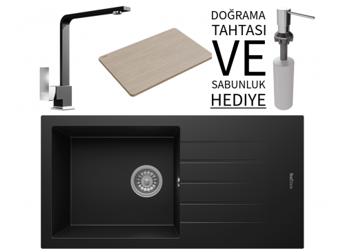 Realstone P011 Assos 86 XL Granit Eviye & Göksu Mutfak Bataryası Seti (+ Sabunluk ve Bambu Tahta Hediyeli) - Siyah Realstone P011 Assos 86 XL Granit Eviye & Göksu Mutfak Bataryası Seti (+ Sabunluk ve Bambu Tahta Hediyeli) - Siyah