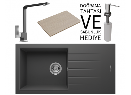 Realstone P011 Assos 86 XL Granit Eviye & Göksu Mutfak Bataryası Seti (+ Sabunluk ve Bambu Tahta Hediyeli) - Antrasit Realstone P011 Assos 86 XL Granit Eviye & Göksu Mutfak Bataryası Seti (+ Sabunluk ve Bambu Tahta Hediyeli) - Antrasit