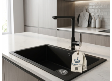 Realstone Gordion 77 Granit Eviye ve Vesta Batarya Seti - 765x475 mm - Siyah Realstone Gordion 77 Granit Eviye ve Vesta Batarya Seti - 765x475 mm - Siyah